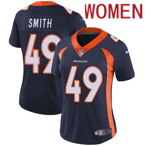 Women Denver Broncos #49 Dennis Smith Navy Blue Nike Vapor Limited NFL Jersey